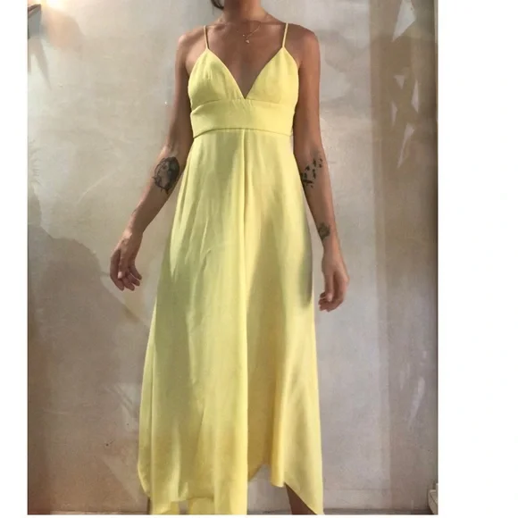 MOSCHINO BOUTIQUE Pastel Yellow Baby Doll Midi Asymmetrical Dress size 6 - Picture 3 of 13
